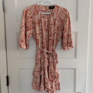 MINKPINK Pink & Cream Swirl Ruffled Mini Dress | Cotton/Linen